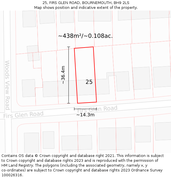 25, FIRS GLEN ROAD, BOURNEMOUTH, BH9 2LS: Plot and title map