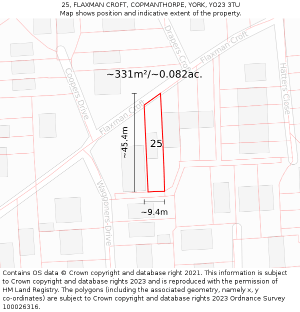25, FLAXMAN CROFT, COPMANTHORPE, YORK, YO23 3TU: Plot and title map