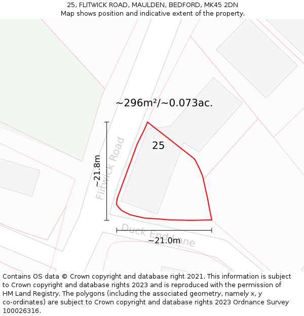 25, FLITWICK ROAD, MAULDEN, BEDFORD, MK45 2DN: Plot and title map