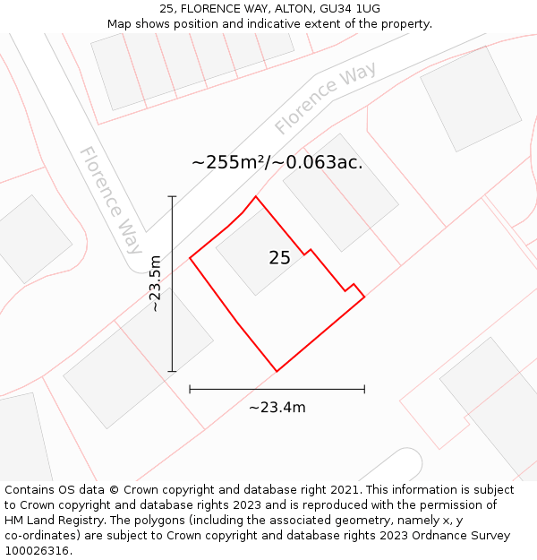 25, FLORENCE WAY, ALTON, GU34 1UG: Plot and title map