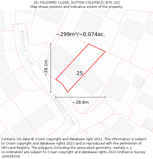 25, FOLDYARD CLOSE, SUTTON COLDFIELD, B76 1QZ: Plot and title map