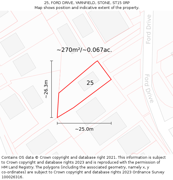 25, FORD DRIVE, YARNFIELD, STONE, ST15 0RP: Plot and title map