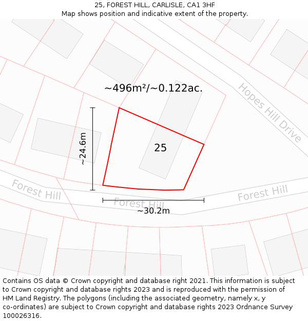 25, FOREST HILL, CARLISLE, CA1 3HF: Plot and title map
