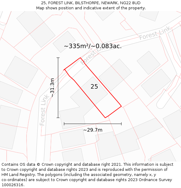 25, FOREST LINK, BILSTHORPE, NEWARK, NG22 8UD: Plot and title map