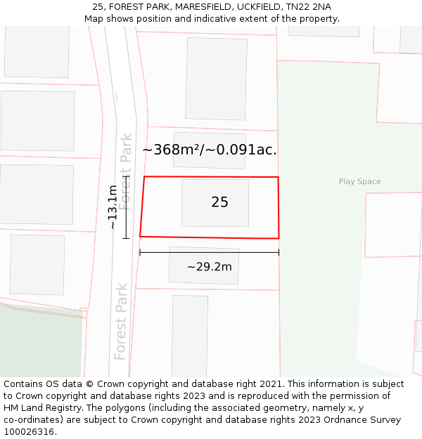 25, FOREST PARK, MARESFIELD, UCKFIELD, TN22 2NA: Plot and title map