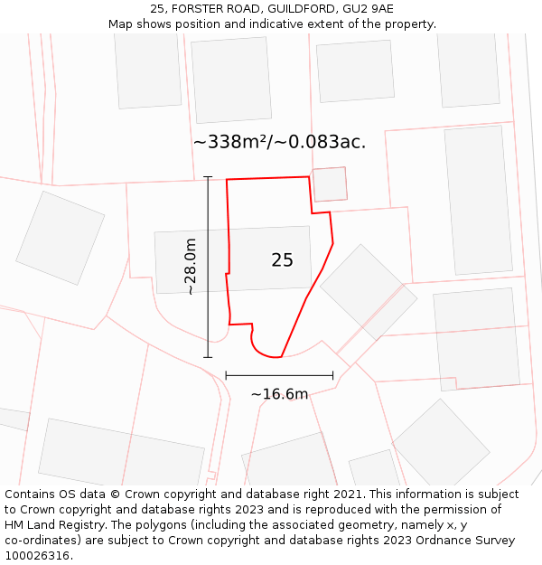25, FORSTER ROAD, GUILDFORD, GU2 9AE: Plot and title map