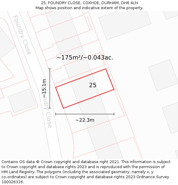 25, FOUNDRY CLOSE, COXHOE, DURHAM, DH6 4LN: Plot and title map
