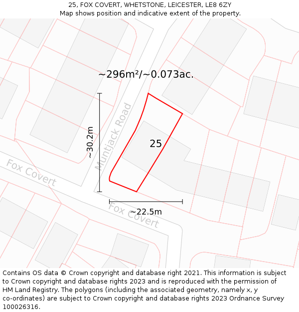 25, FOX COVERT, WHETSTONE, LEICESTER, LE8 6ZY: Plot and title map
