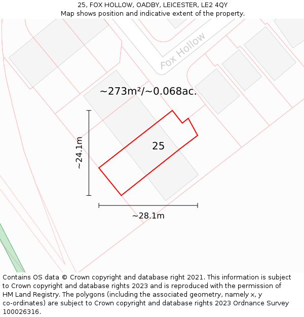 25, FOX HOLLOW, OADBY, LEICESTER, LE2 4QY: Plot and title map