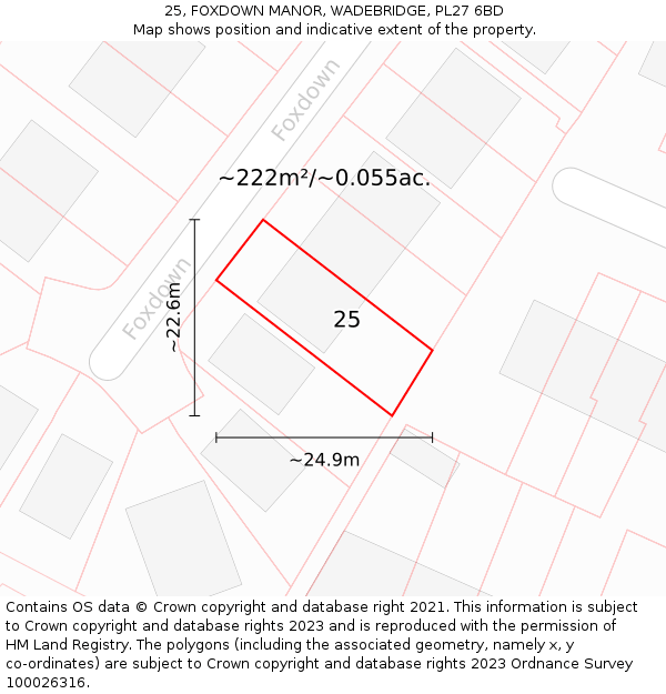 25, FOXDOWN MANOR, WADEBRIDGE, PL27 6BD: Plot and title map