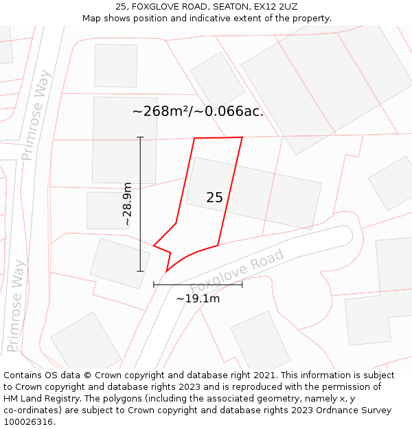25, FOXGLOVE ROAD, SEATON, EX12 2UZ: Plot and title map