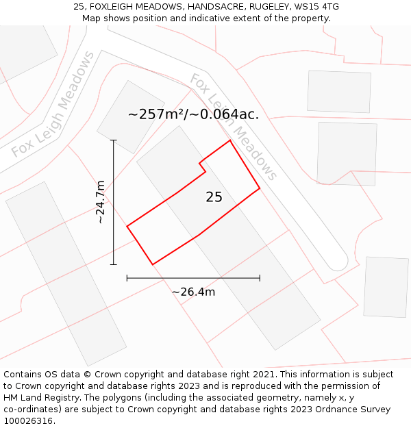 25, FOXLEIGH MEADOWS, HANDSACRE, RUGELEY, WS15 4TG: Plot and title map