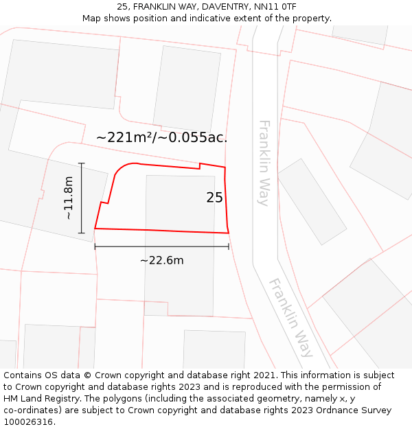 25, FRANKLIN WAY, DAVENTRY, NN11 0TF: Plot and title map