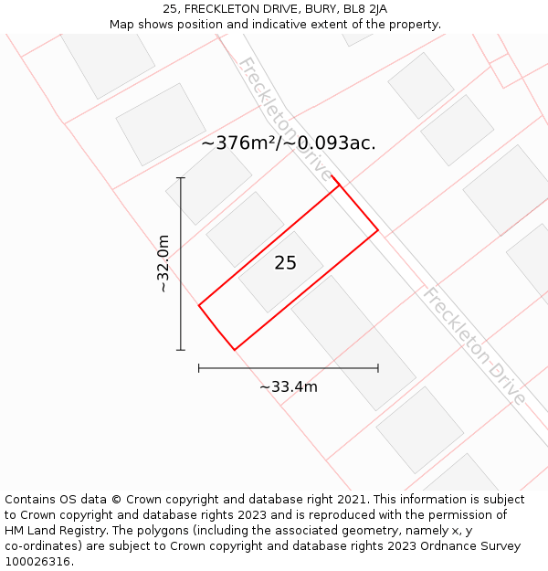 25, FRECKLETON DRIVE, BURY, BL8 2JA: Plot and title map