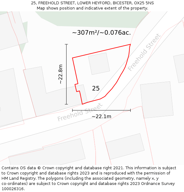 25, FREEHOLD STREET, LOWER HEYFORD, BICESTER, OX25 5NS: Plot and title map