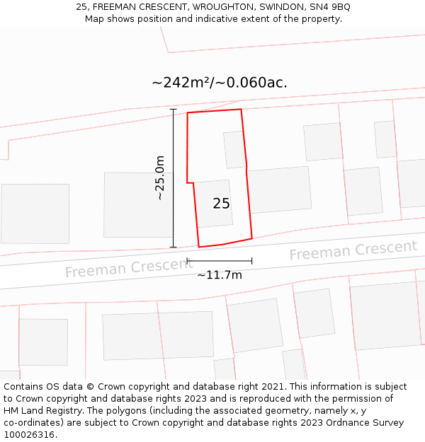 25, FREEMAN CRESCENT, WROUGHTON, SWINDON, SN4 9BQ: Plot and title map