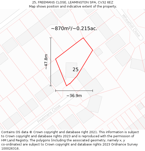 25, FREEMANS CLOSE, LEAMINGTON SPA, CV32 6EZ: Plot and title map