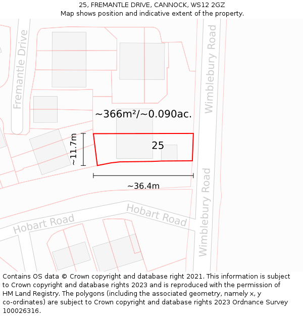 25, FREMANTLE DRIVE, CANNOCK, WS12 2GZ: Plot and title map