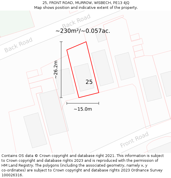 25, FRONT ROAD, MURROW, WISBECH, PE13 4JQ: Plot and title map