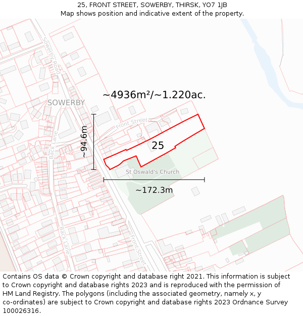 25, FRONT STREET, SOWERBY, THIRSK, YO7 1JB: Plot and title map