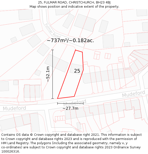 25, FULMAR ROAD, CHRISTCHURCH, BH23 4BJ: Plot and title map