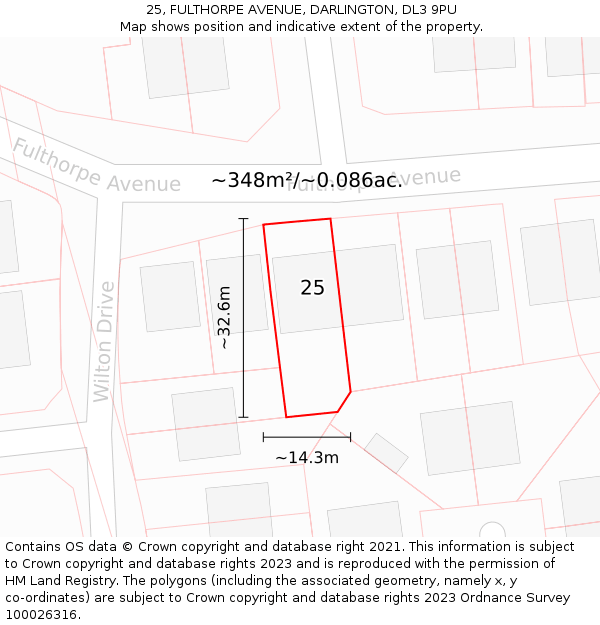 25, FULTHORPE AVENUE, DARLINGTON, DL3 9PU: Plot and title map