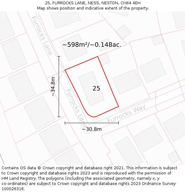 25, FURROCKS LANE, NESS, NESTON, CH64 4EH: Plot and title map