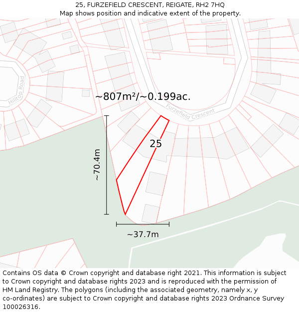 25, FURZEFIELD CRESCENT, REIGATE, RH2 7HQ: Plot and title map