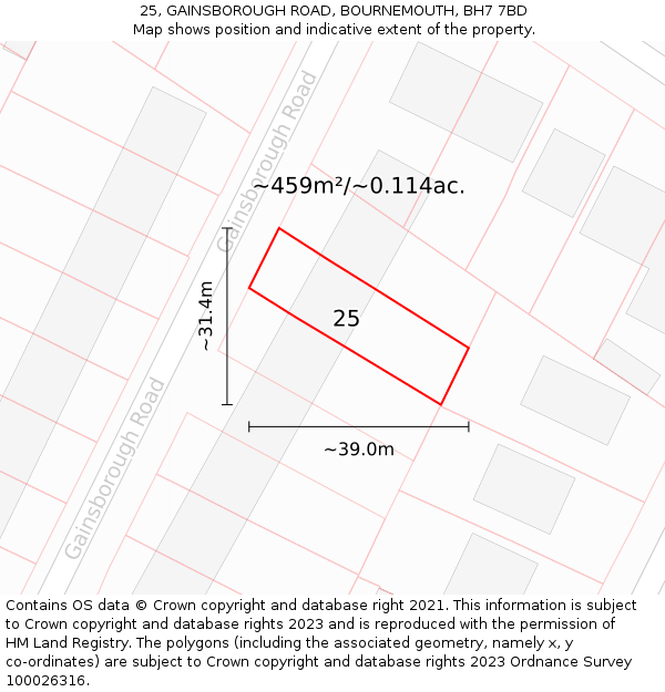 25, GAINSBOROUGH ROAD, BOURNEMOUTH, BH7 7BD: Plot and title map