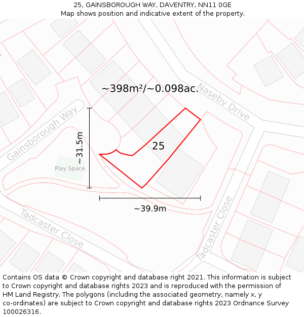 25, GAINSBOROUGH WAY, DAVENTRY, NN11 0GE: Plot and title map