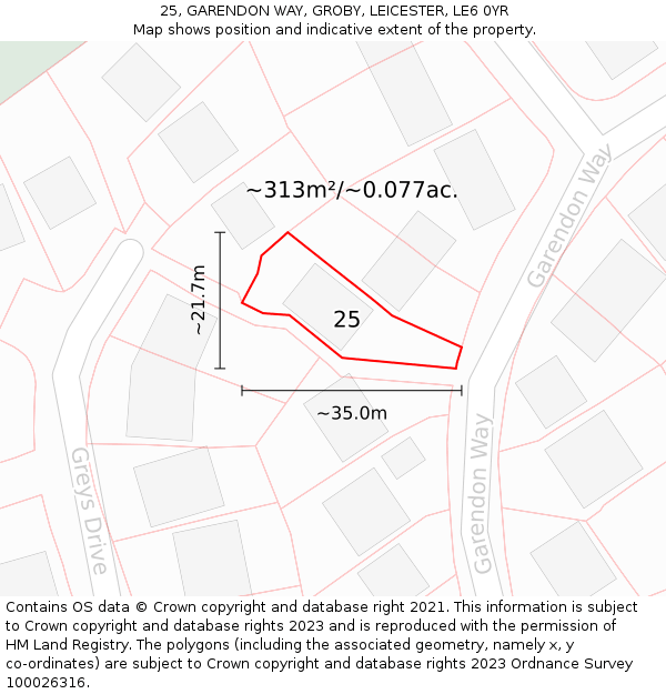 25, GARENDON WAY, GROBY, LEICESTER, LE6 0YR: Plot and title map