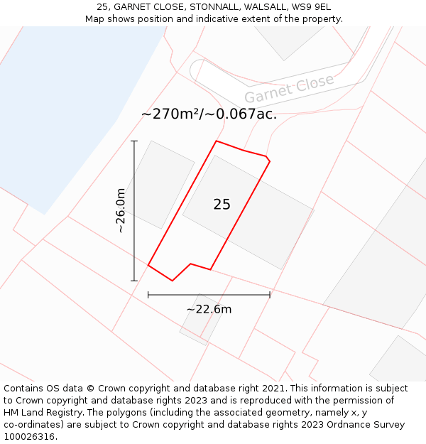 25, GARNET CLOSE, STONNALL, WALSALL, WS9 9EL: Plot and title map