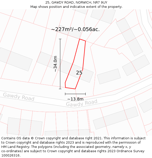 25, GAWDY ROAD, NORWICH, NR7 9UY: Plot and title map