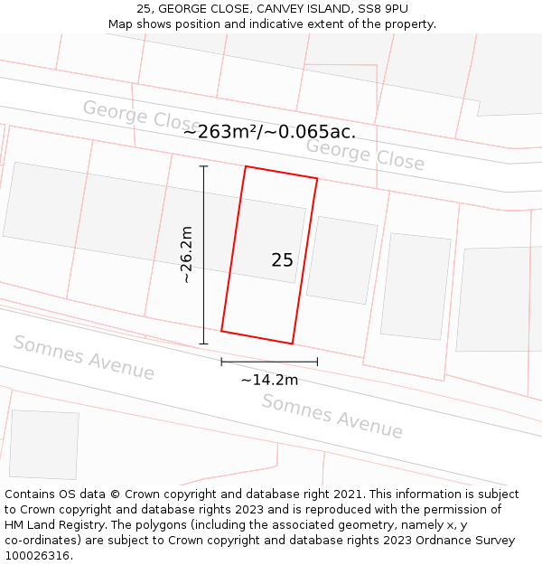 25, GEORGE CLOSE, CANVEY ISLAND, SS8 9PU: Plot and title map