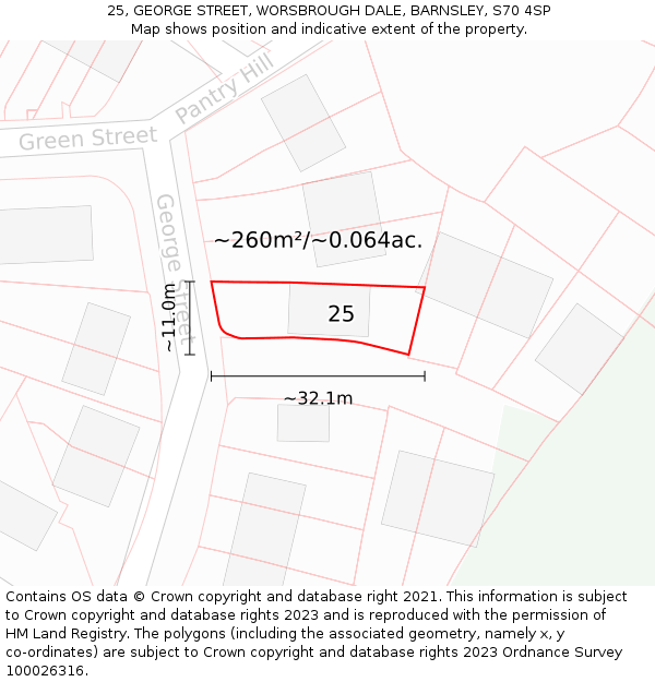 25, GEORGE STREET, WORSBROUGH DALE, BARNSLEY, S70 4SP: Plot and title map