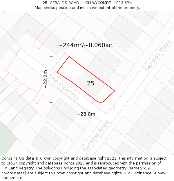 25, GERALDS ROAD, HIGH WYCOMBE, HP13 6BN: Plot and title map
