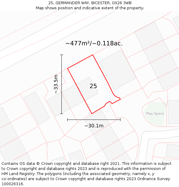 25, GERMANDER WAY, BICESTER, OX26 3WB: Plot and title map