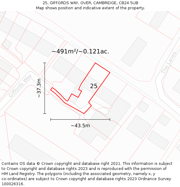 25, GIFFORDS WAY, OVER, CAMBRIDGE, CB24 5UB: Plot and title map