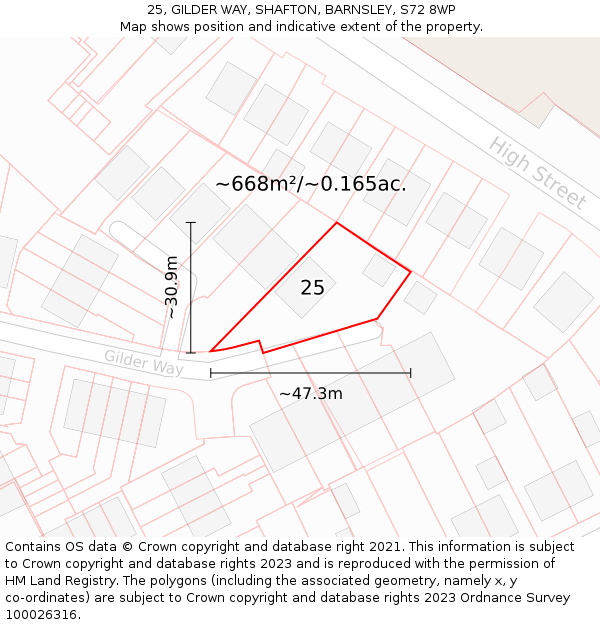 25, GILDER WAY, SHAFTON, BARNSLEY, S72 8WP: Plot and title map