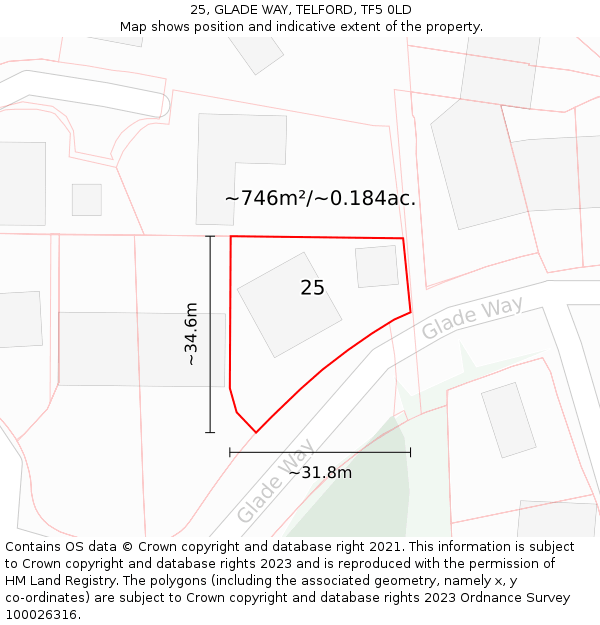 25, GLADE WAY, TELFORD, TF5 0LD: Plot and title map