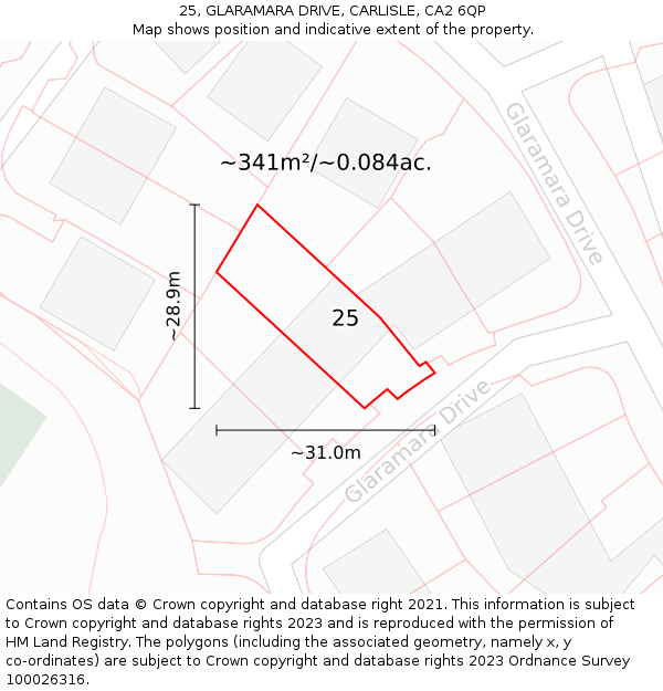 25, GLARAMARA DRIVE, CARLISLE, CA2 6QP: Plot and title map
