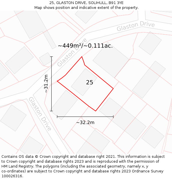 25, GLASTON DRIVE, SOLIHULL, B91 3YE: Plot and title map