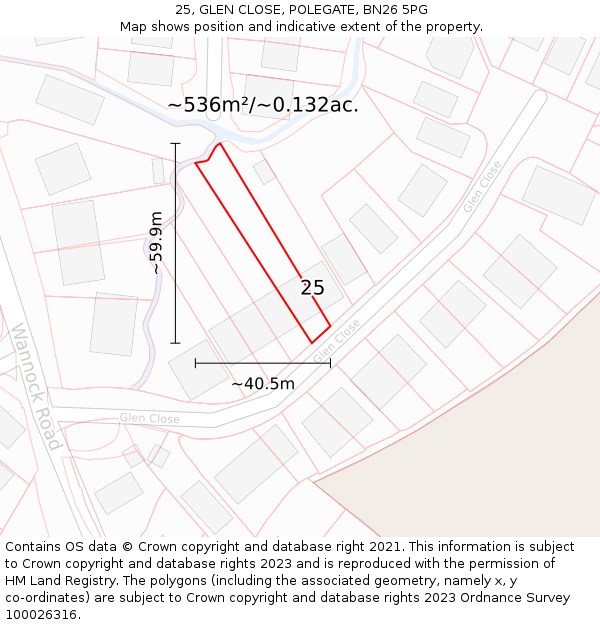 25, GLEN CLOSE, POLEGATE, BN26 5PG: Plot and title map