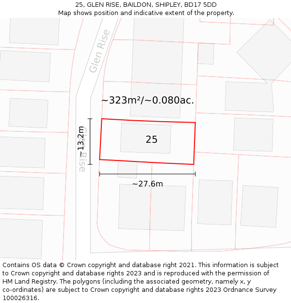25, GLEN RISE, BAILDON, SHIPLEY, BD17 5DD: Plot and title map