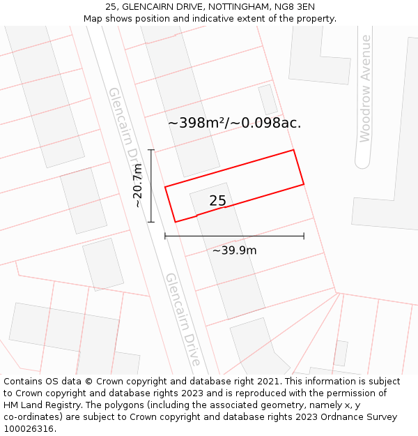 25, GLENCAIRN DRIVE, NOTTINGHAM, NG8 3EN: Plot and title map