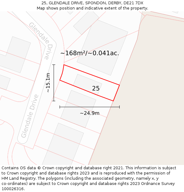 25, GLENDALE DRIVE, SPONDON, DERBY, DE21 7DX: Plot and title map