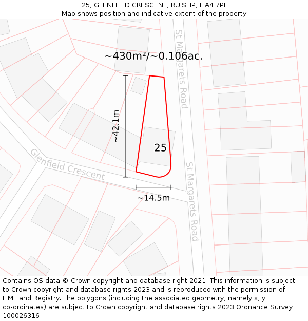 25, GLENFIELD CRESCENT, RUISLIP, HA4 7PE: Plot and title map