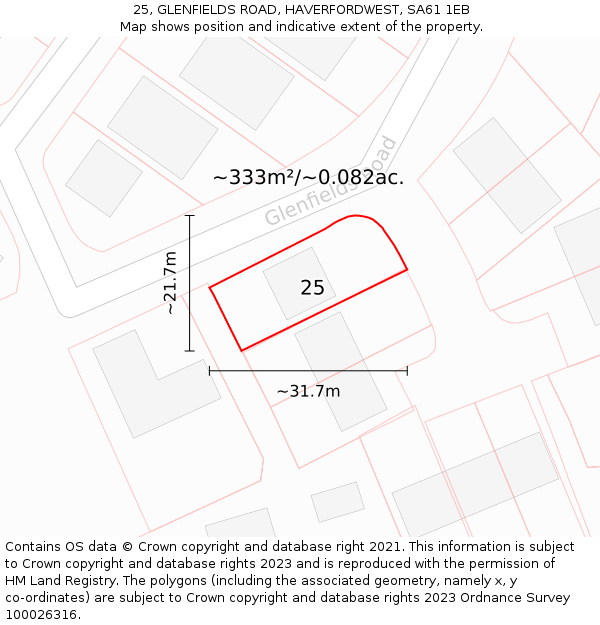 25, GLENFIELDS ROAD, HAVERFORDWEST, SA61 1EB: Plot and title map