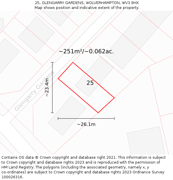 25, GLENGARRY GARDENS, WOLVERHAMPTON, WV3 9HX: Plot and title map