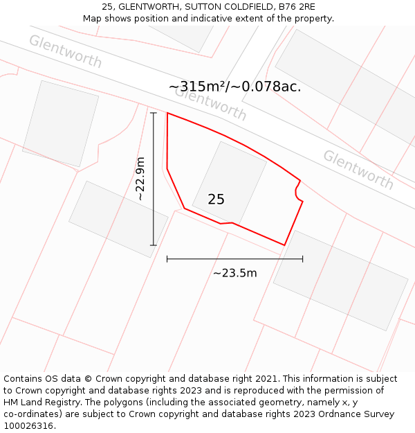 25, GLENTWORTH, SUTTON COLDFIELD, B76 2RE: Plot and title map